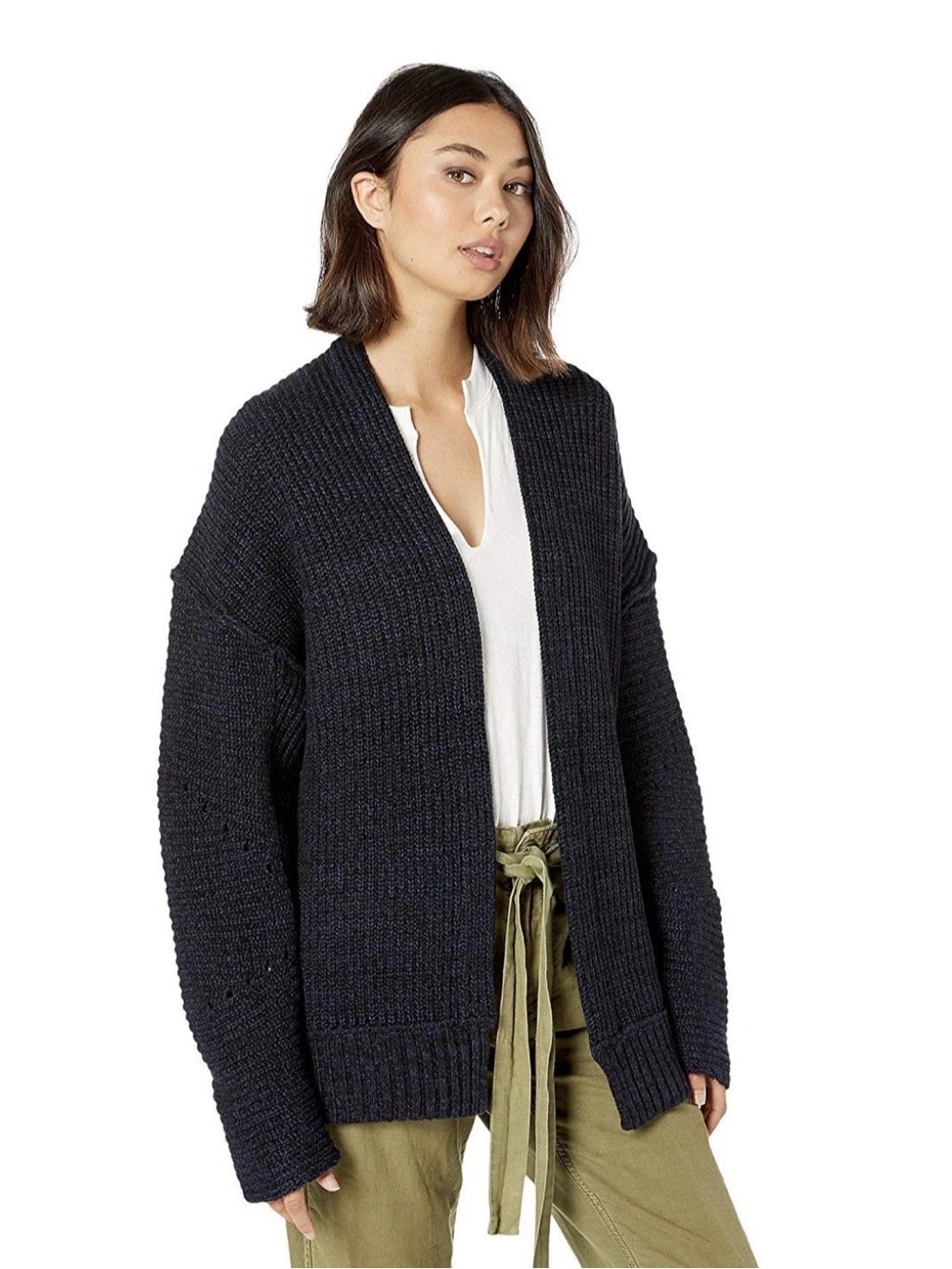 Free People Women’s High Hopes Cardigan Sweater Black Oversized Open Front XS/TP